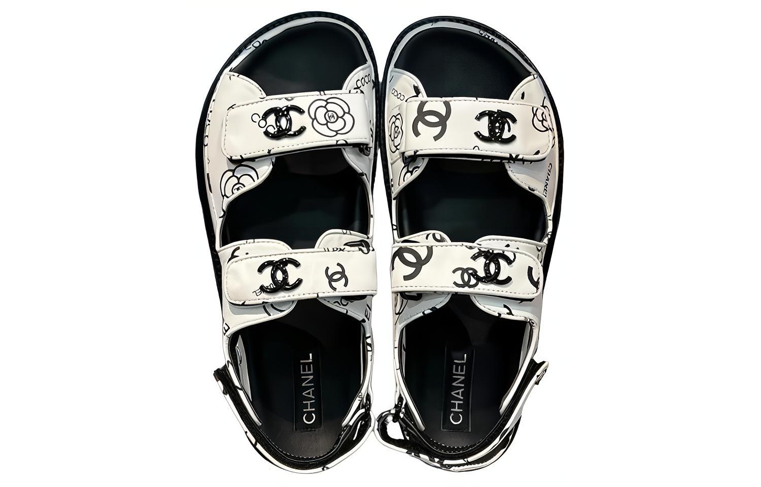 Женские сандалии на одной брезке черно-белые CHANEL — фото 3