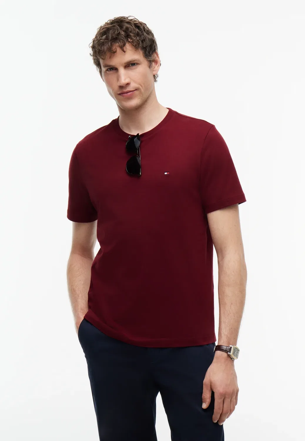 Сезонная базовая футболка из однотонной ткани Tommy Hilfiger, Burgundy