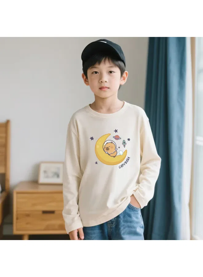 Футболка с длинным рукавом с принтом Capybara & little yellow dolphin co-branded series Jeanswest, абрикосовый — фото 4