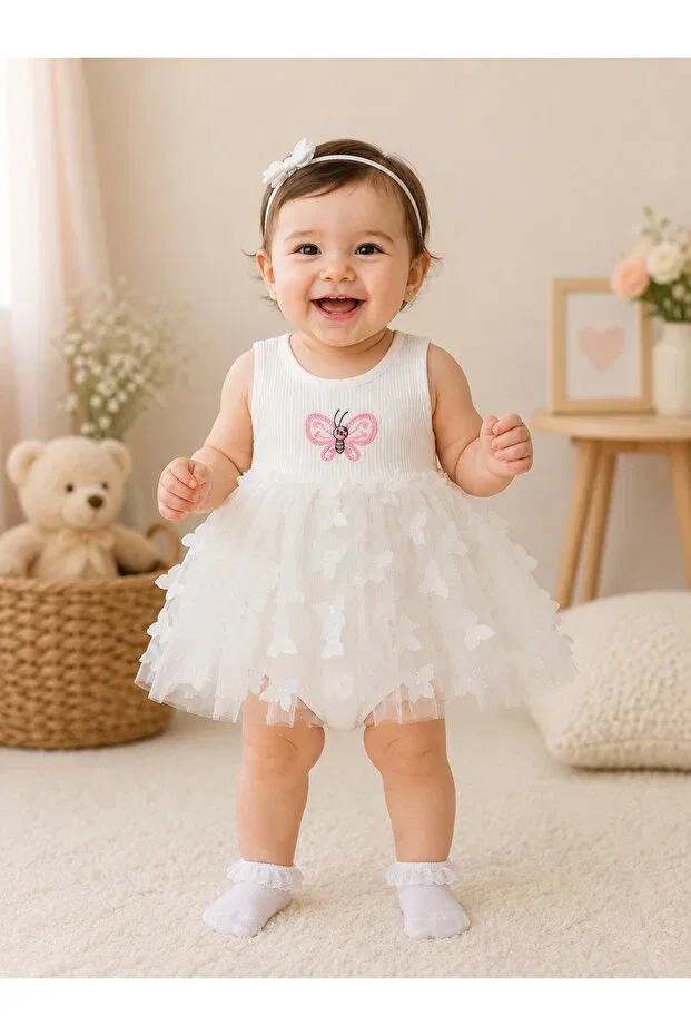 Детское платье для девочек с вышивкой Butterfly Embroidered Beniizle, Белый