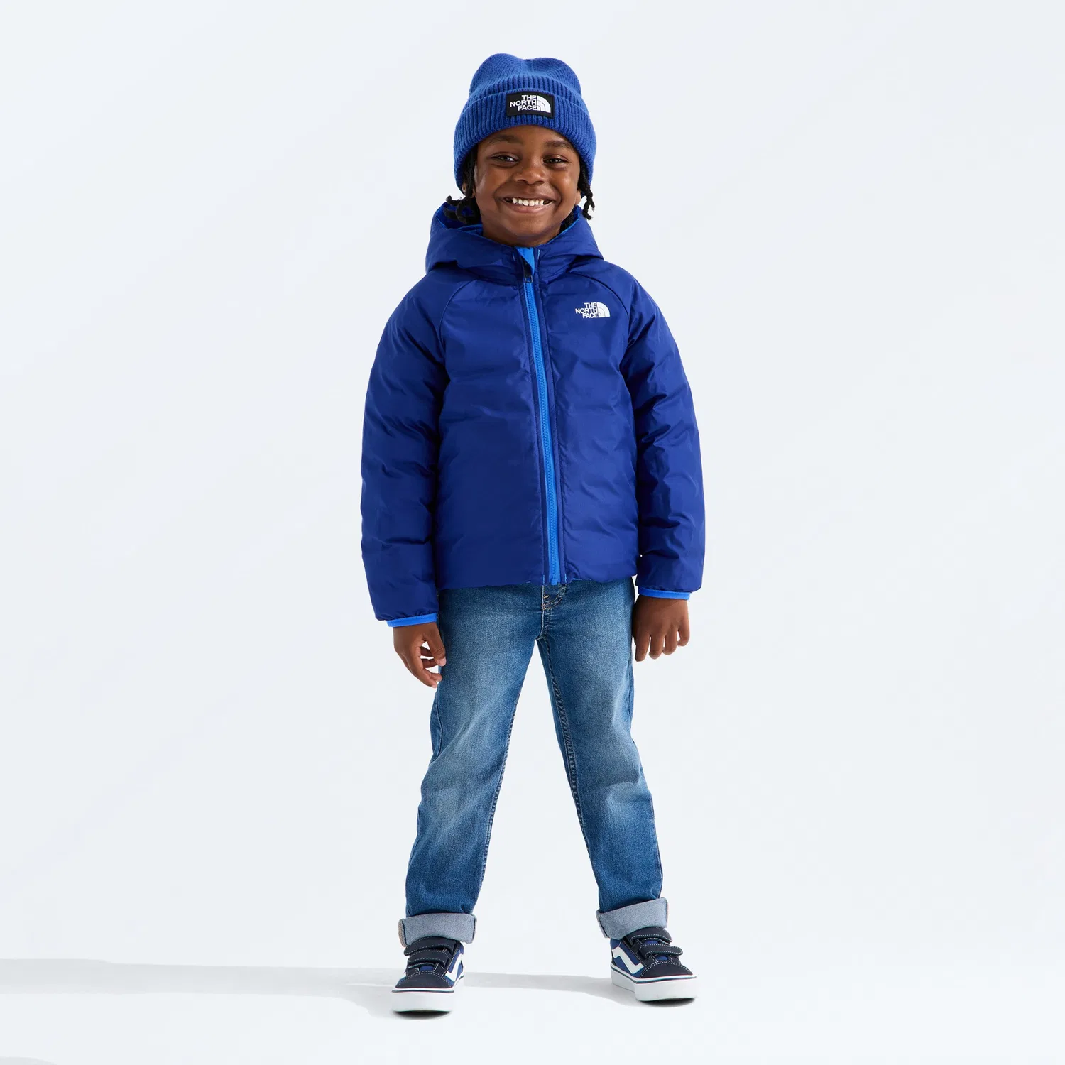 Детская двусторонняя куртка с капюшоном на синтетическом утеплителе Perrito The North Face, Active Blue — фото 4