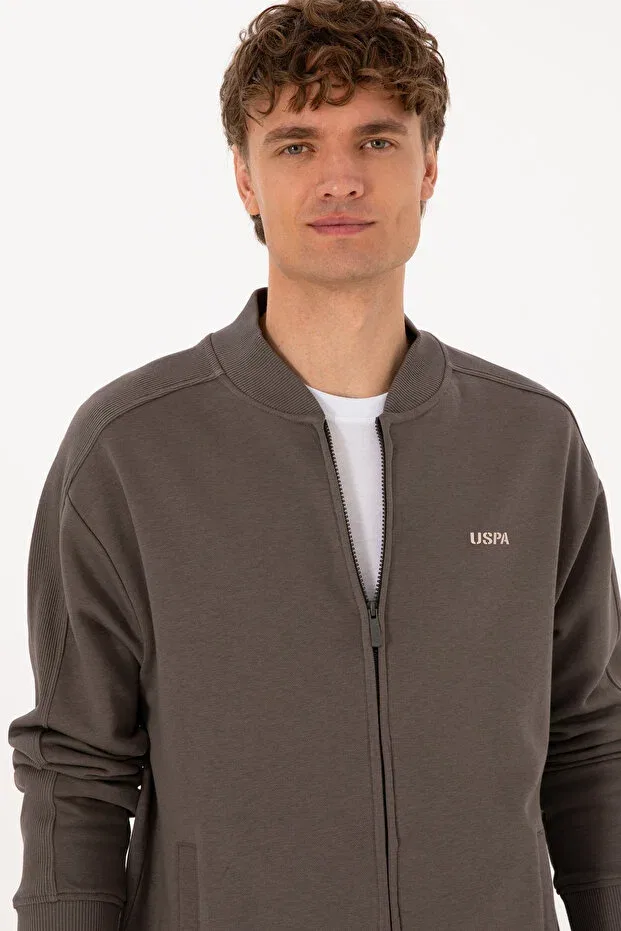 Мужской кардиган на молнии с воротником-стойкой U.S. Polo Assn., Taupe — фото 2