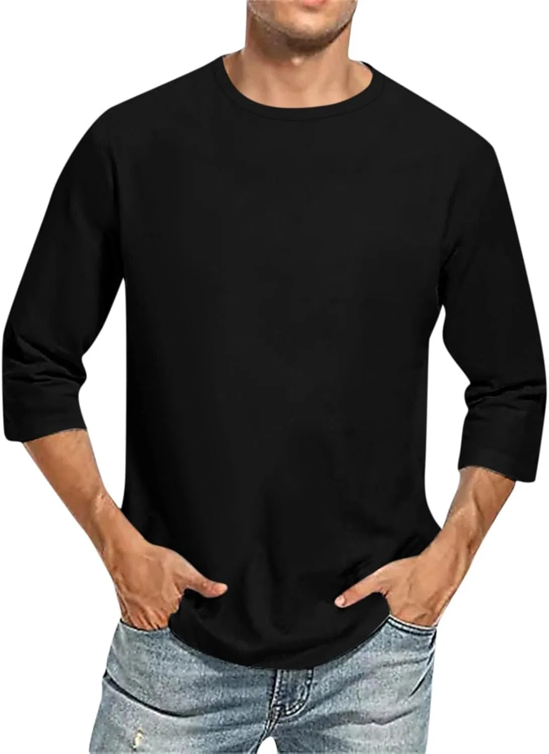Мужская футболка с длинным рукавом 3/4 свободного кроя, Black