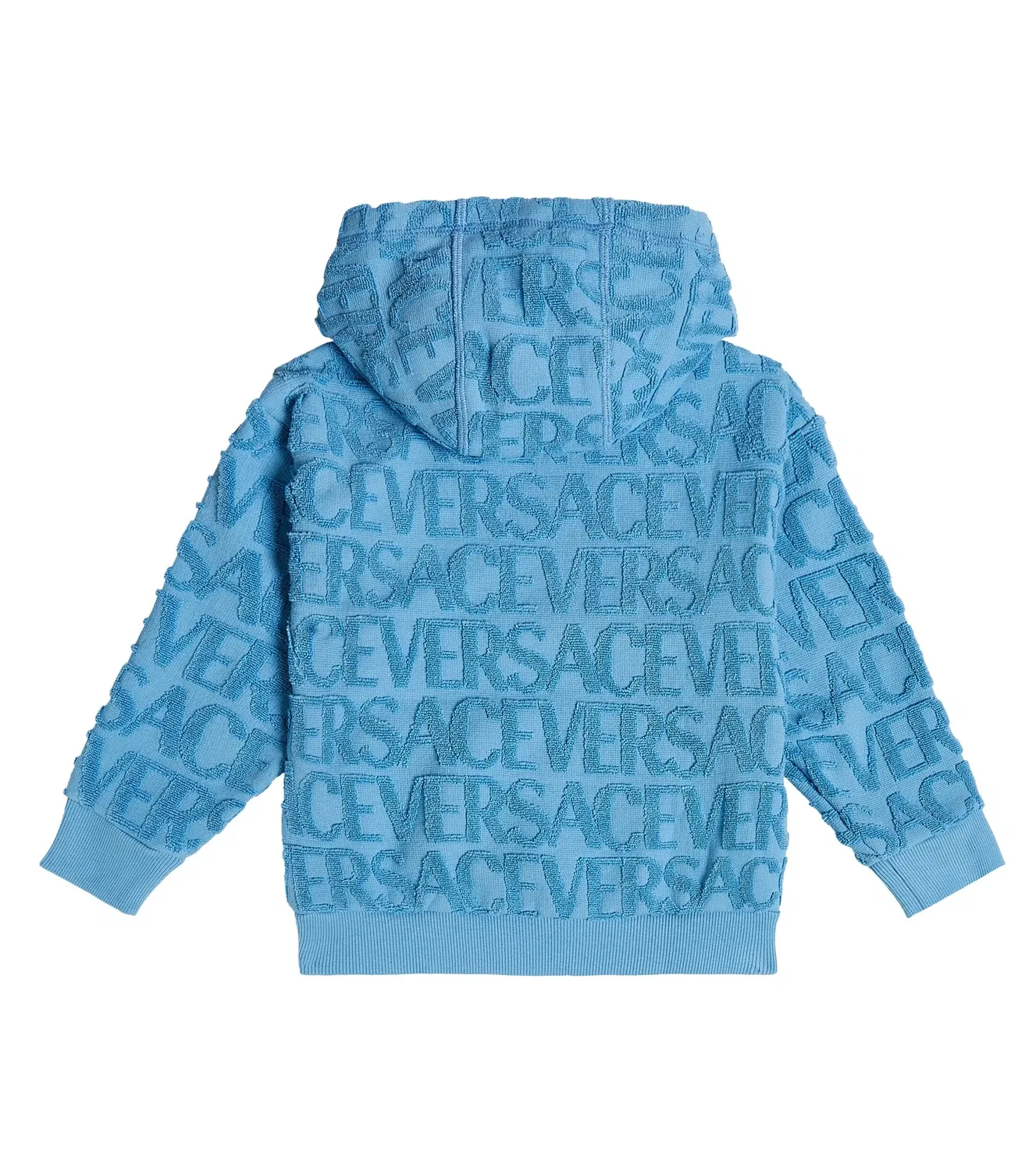 Худи хлопковое с жаккардовым логотипом Versace Kids, синий — фото 4