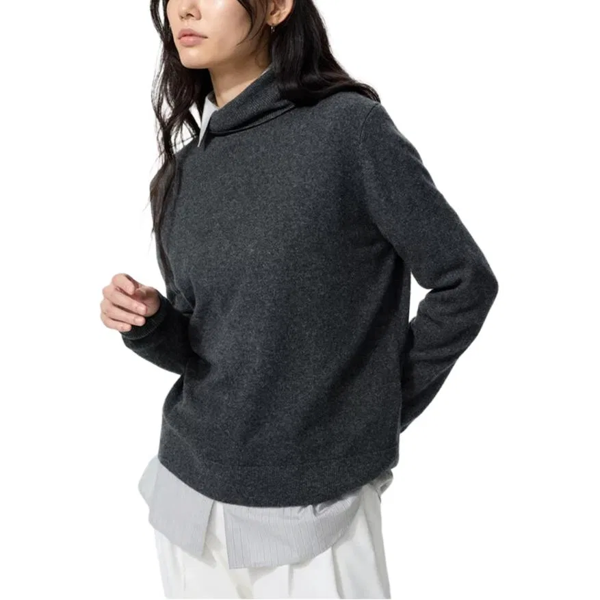 Женский кашемировый свитер с воротником-стойкой Dark Gray UNIQLO, Темно-серый — фото 3