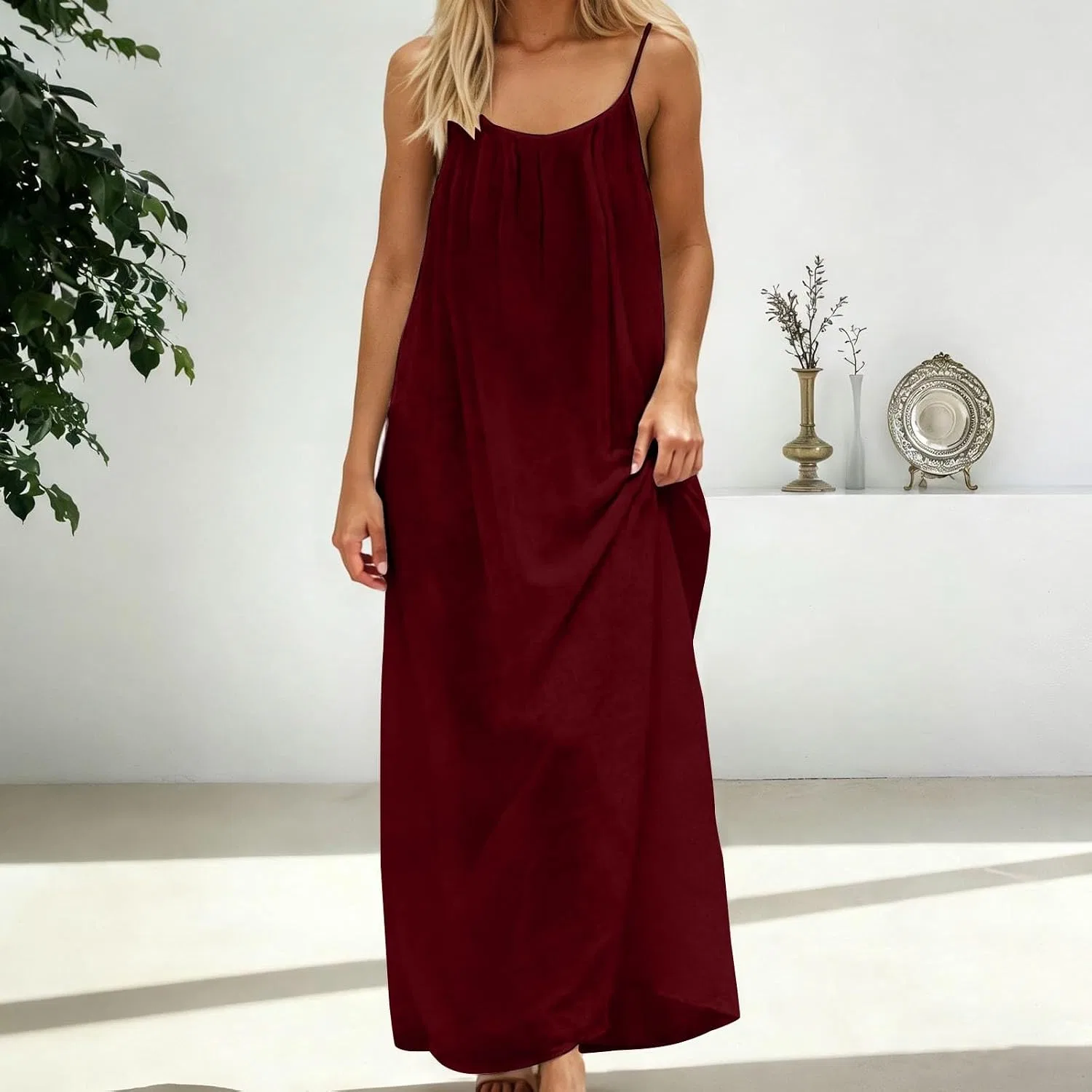 Женское пляжное платье на бретелях с открытой спиной, Wine — фото 3