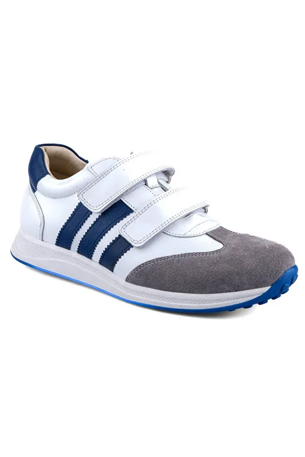 Детские туфли для девочек кожаные Ortoplus, White - Navy Blue — фото 2