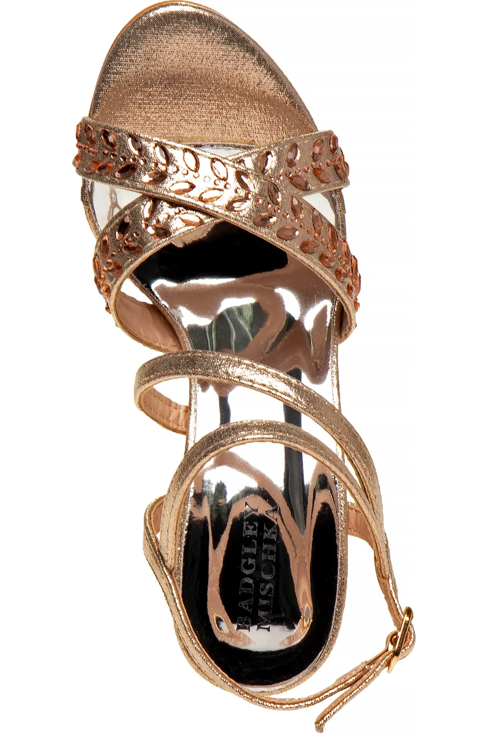 Сандалии детские на каблуке со стразами Badgley Mischka, Rose Gold — фото 2