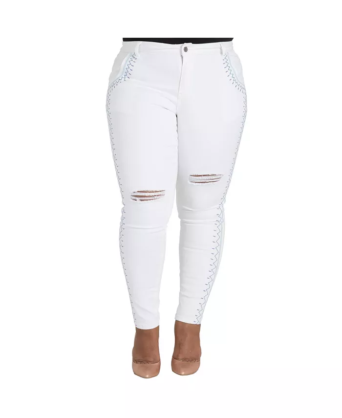 

Женские облегающие джинсы Curvy-Fit с вышивкой Poetic Justice, белый