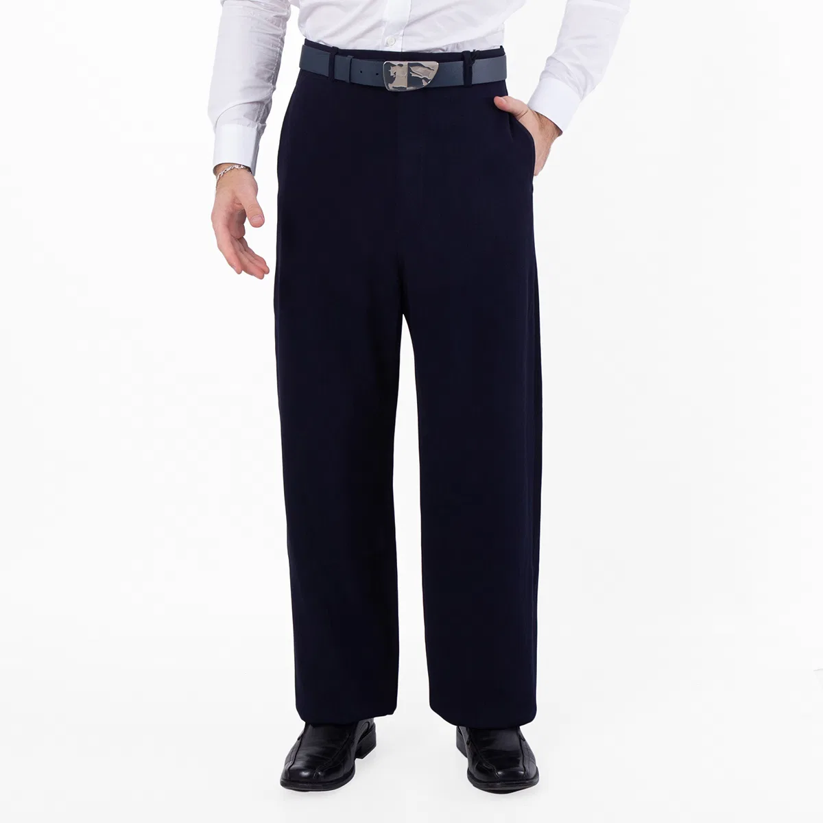 Брюки классические свободного кроя с длинной штаниной Balenciaga, Dark Navy