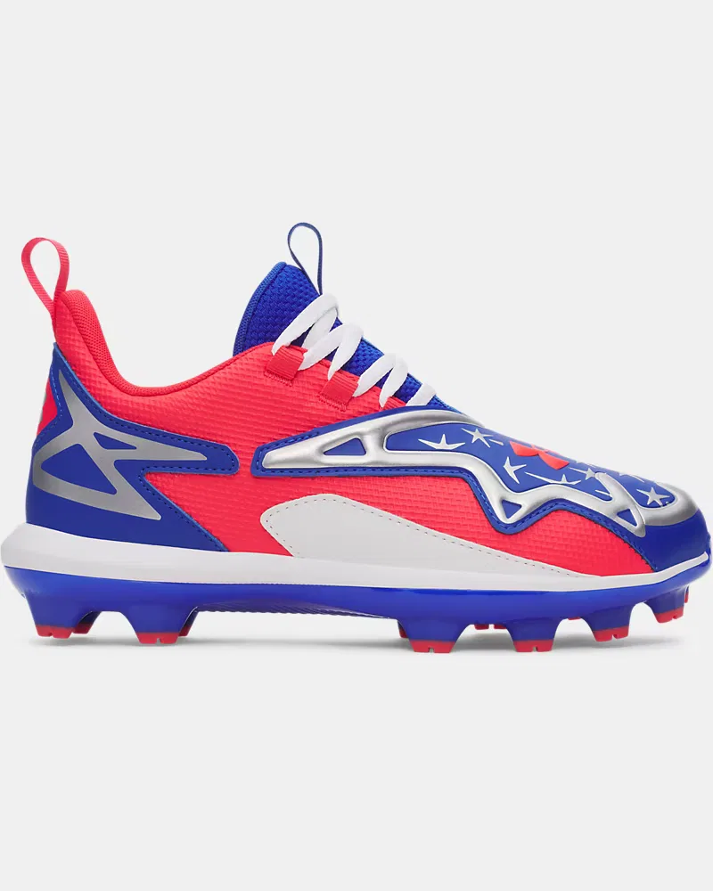 Детские бейсбольные шиповки с TPU-шипами и амортизацией EVA Harper 11 TPU UnderArmour, White/Racer Red/Team Royal