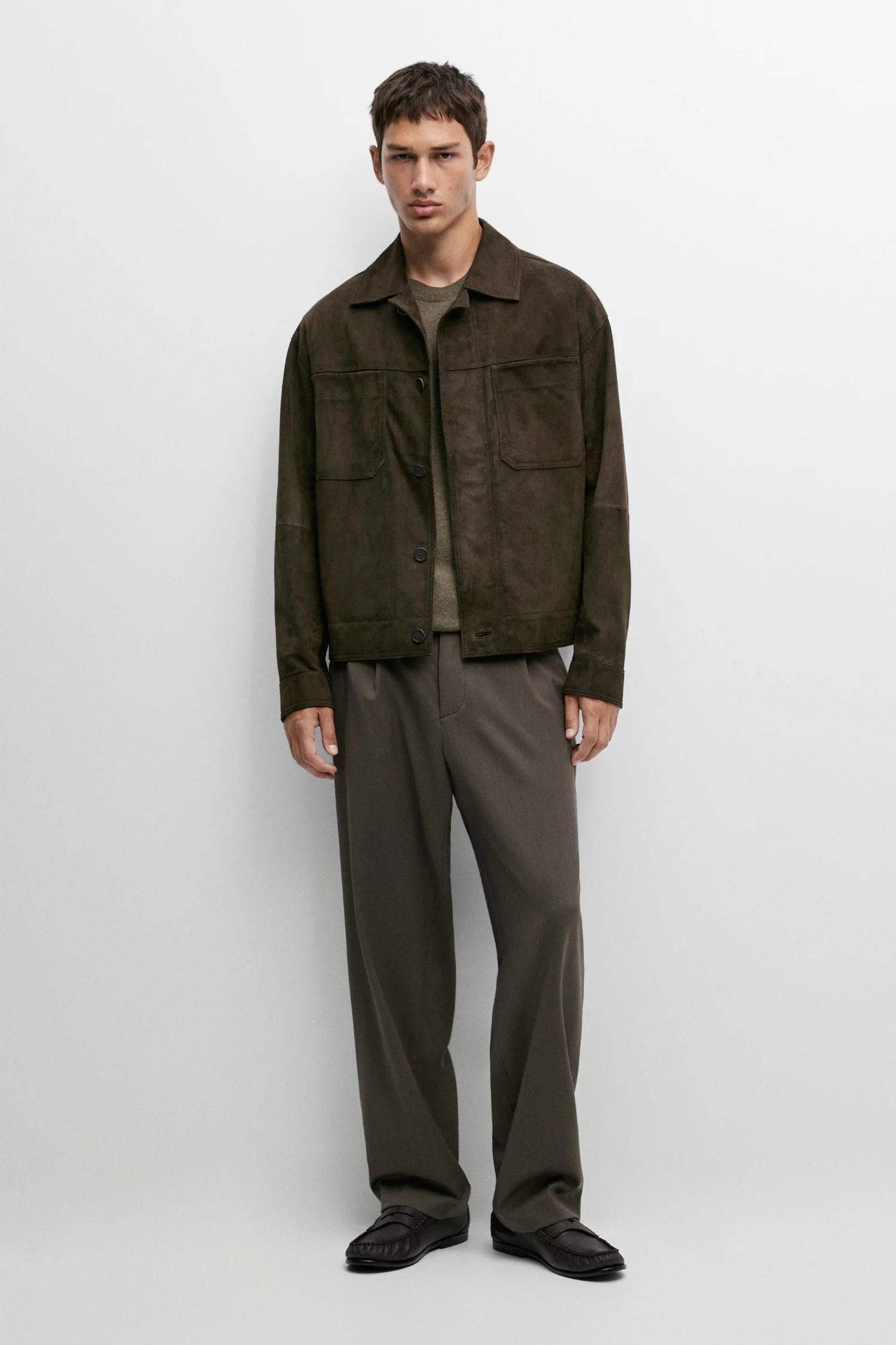 Замшевая куртка Massimo Dutti Relaxed fit, хаки