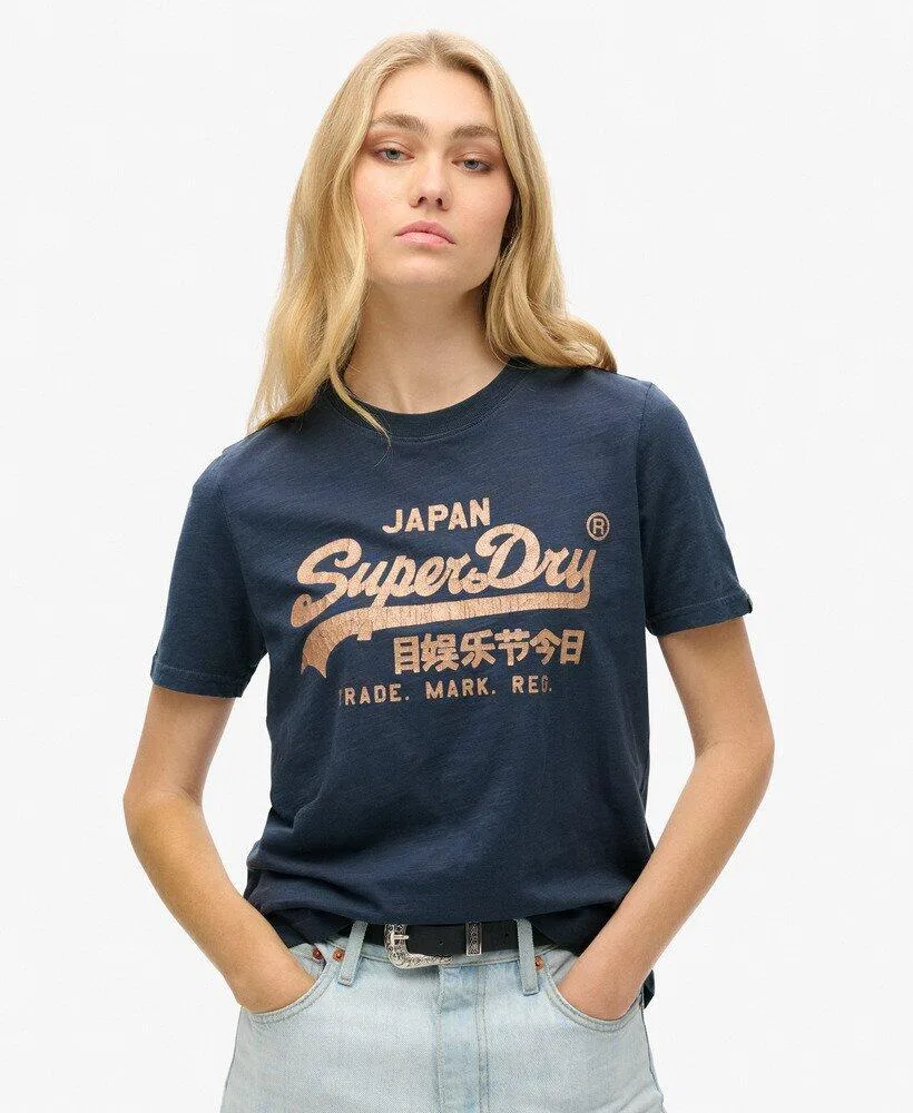 Мужская хлопковая футболка с металлическим эффектом Vl Superdry, Mitternachtsindigo