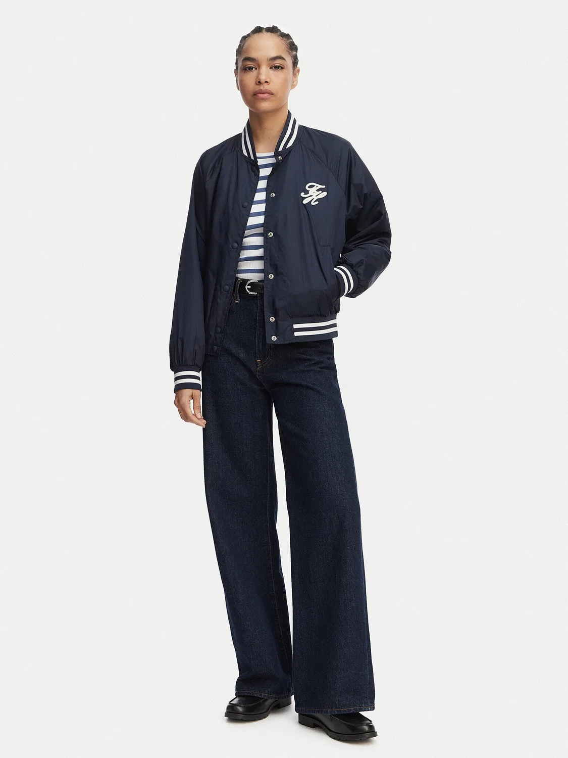 Женский бомбер стандартного кроя Logo Appliqué Tommy Hilfiger, темно-синий — фото 2