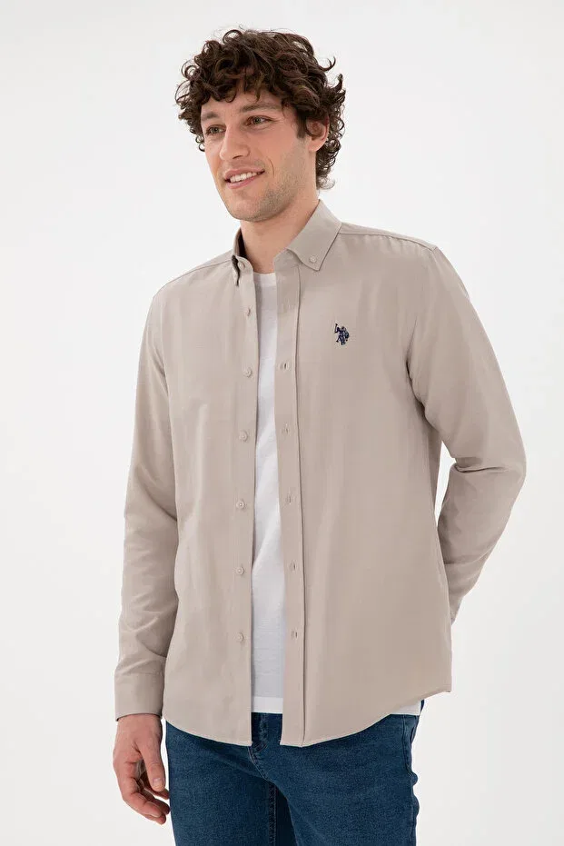 Мужская рубашка с длинным рукавом Basics U.S. Polo Assn., Stone — фото 2