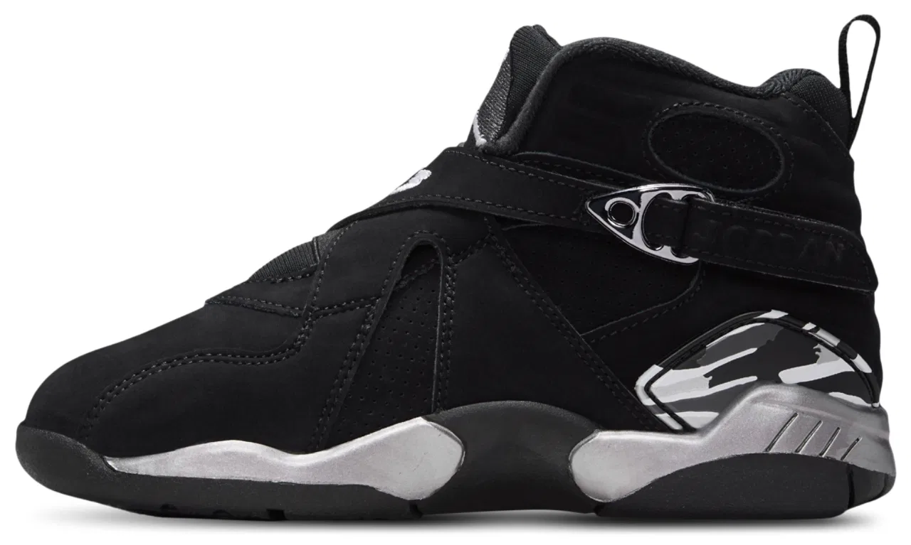 Детские баскетбольные кроссовки для мальчиков на липучках Jordan Retro 8, Black/Grey/Chrome — фото 2