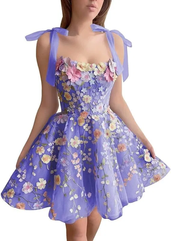 Женское коктейльное платье с 3D цветочным кружевом, Light Purple