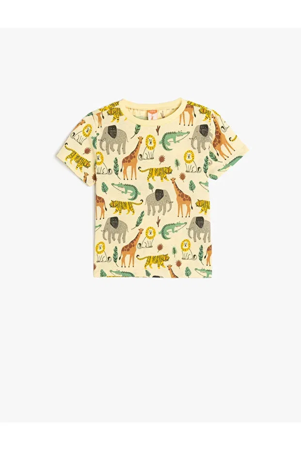 Детская футболка с принтом Animals Printed Koton, Yellow Patterned