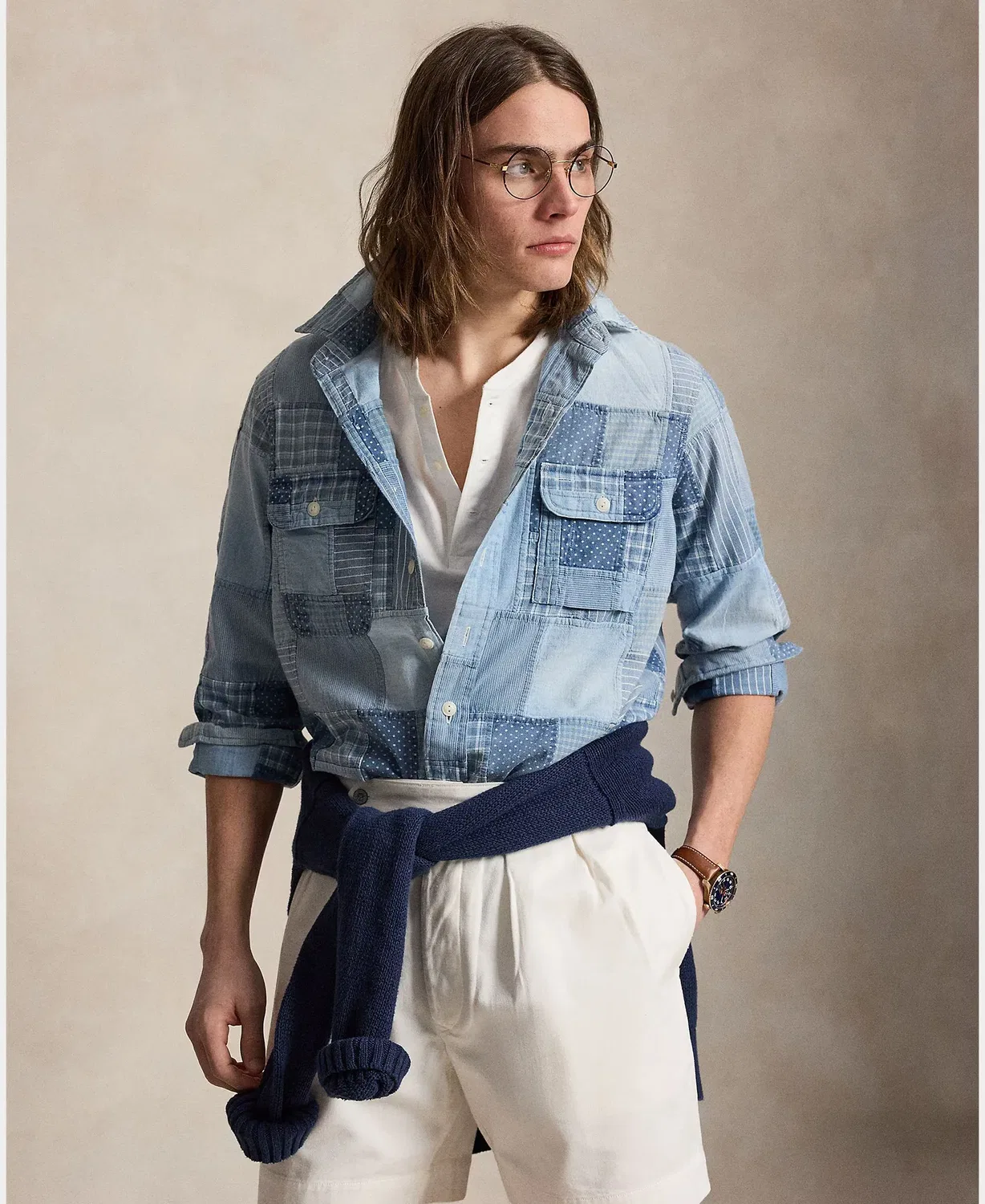 Мужская рубашка из денима с пэчворком Índigo Polo Ralph Lauren, Índigo