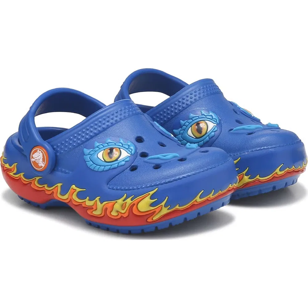 Детские классические светящиеся сабо с графическим рисунком для малышей Crocs, Blue Bolt Dragon