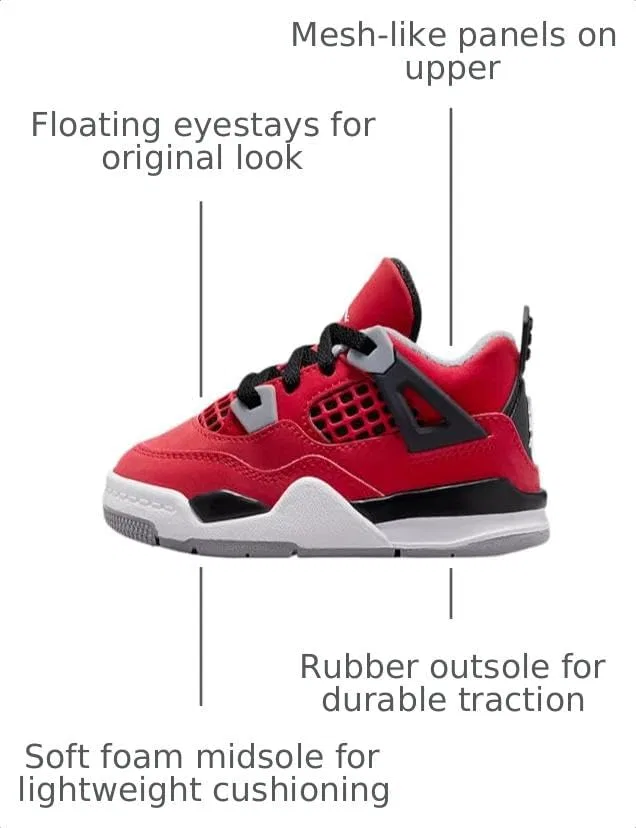 Детские кроссовки для мальчиков с принтом Jordan 4 Nike, Fire Red/Black/Cement Grey/White — фото 3