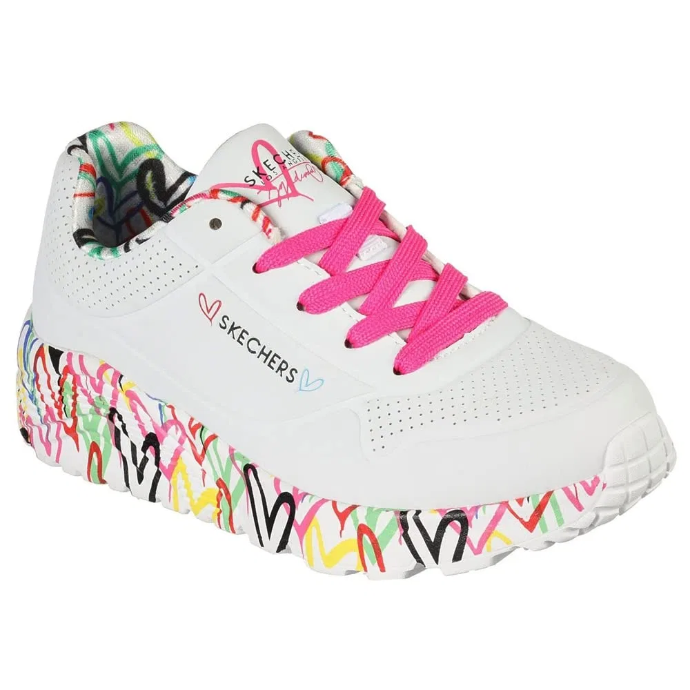 Детские кроссовки для девочек с принтом Uno Lite Lovely Luv Skechers, White Synthetic H Pink Trim — фото 2