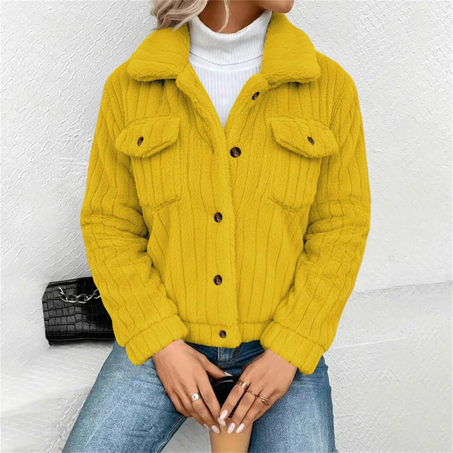 Женская куртка из флиса с принтом Teddy Fleece Jacket, Yellow — фото 3