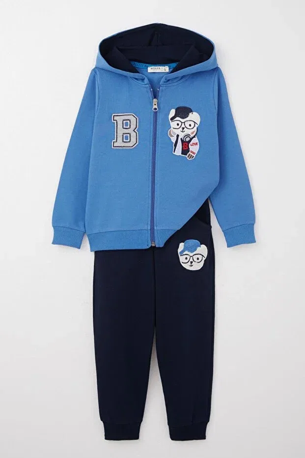 Детский спортивный комплект для мальчиков с принтом Cool Teddy Bear Embroidery Breeze, Sax Blue