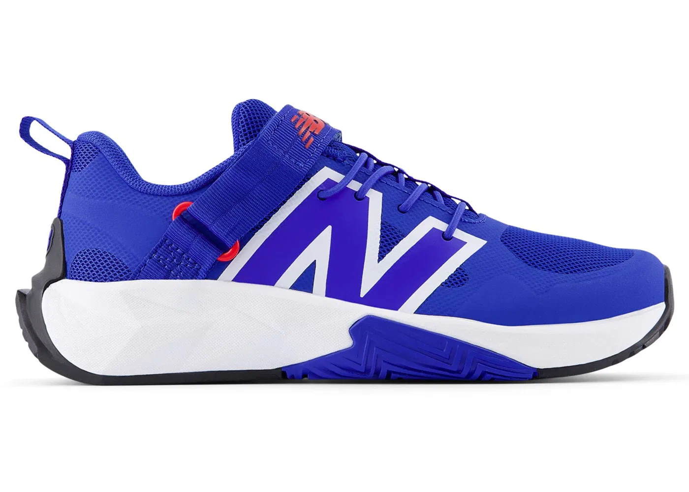 Детские кроссовки для мальчиков на шнурках с ремешком New Balance FuelCell Play Bungee with Top Strap, Blue Gemstone Team Red White