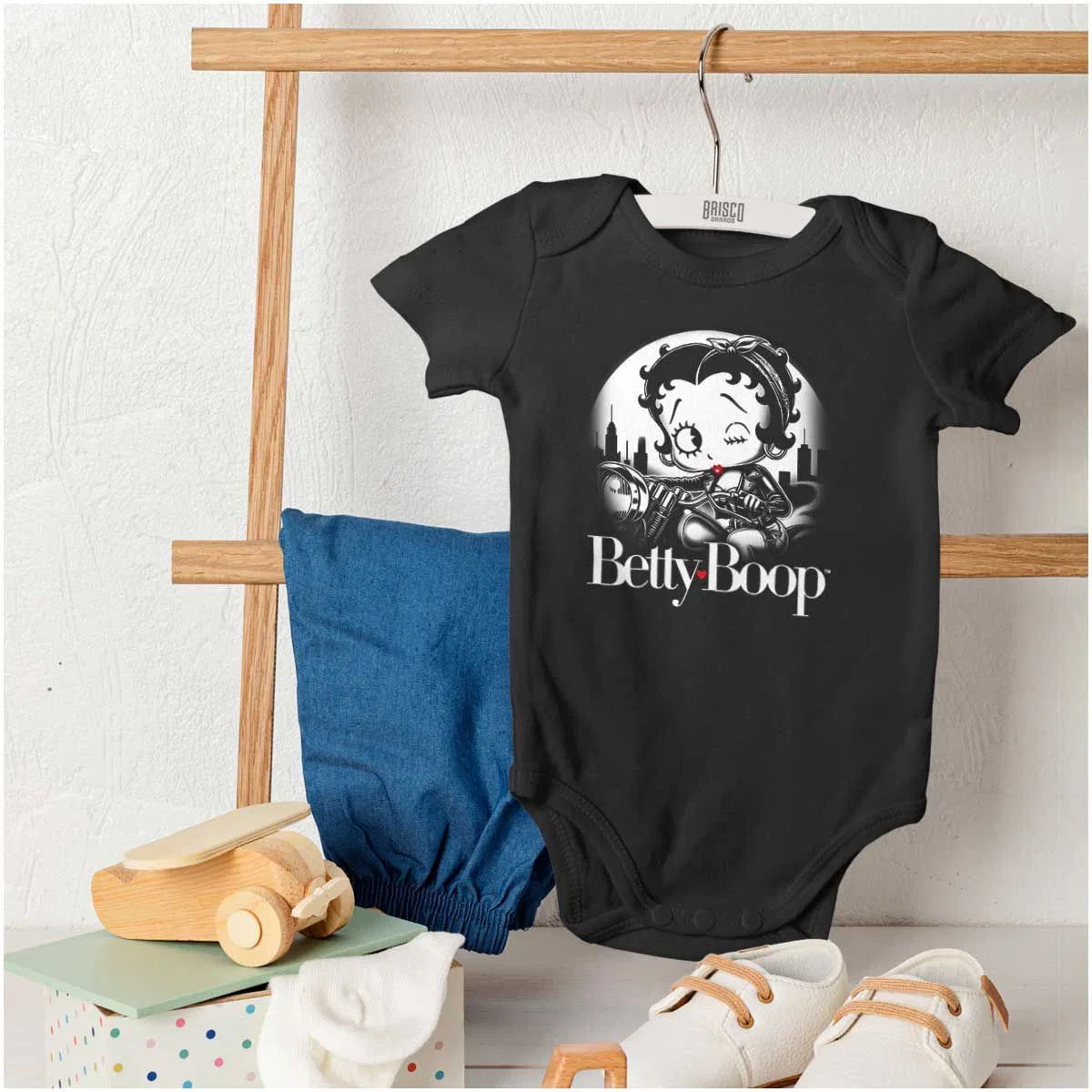 Детское боди для девочек с принтом Retro Betty Boop Biker Cartoon Wink Brisco Brands, Black — фото 4