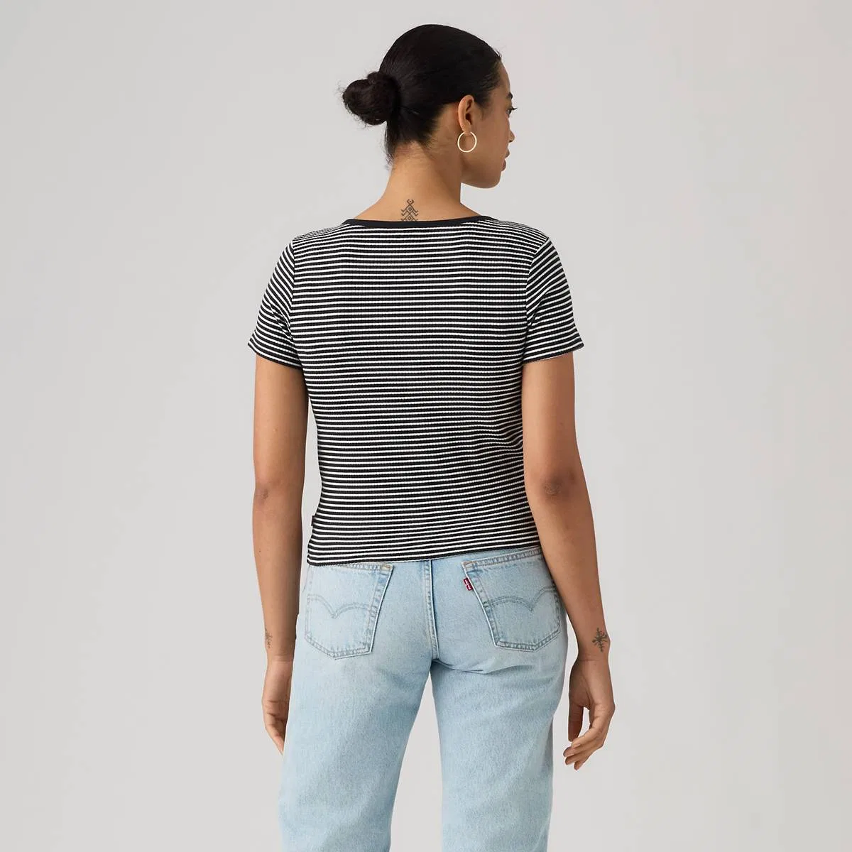 Рубашка с коротким рукавом на пуговицах от Austen Levi's, Annalise Stripe Anthracite Night Egret - Black — фото 4