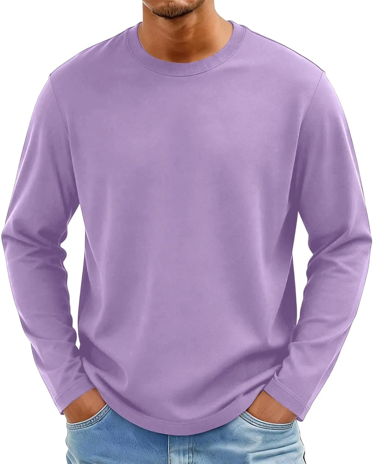 Мужская длинная футболка с круглым вырезом, Light Purple