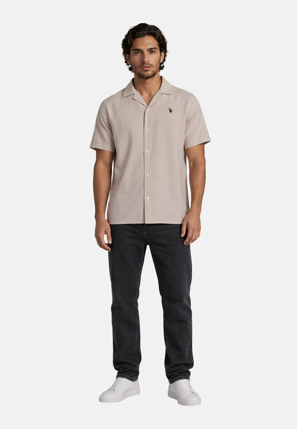Мужская рубашка с кубинским воротником U.S. Polo Assn., Beige — фото 3
