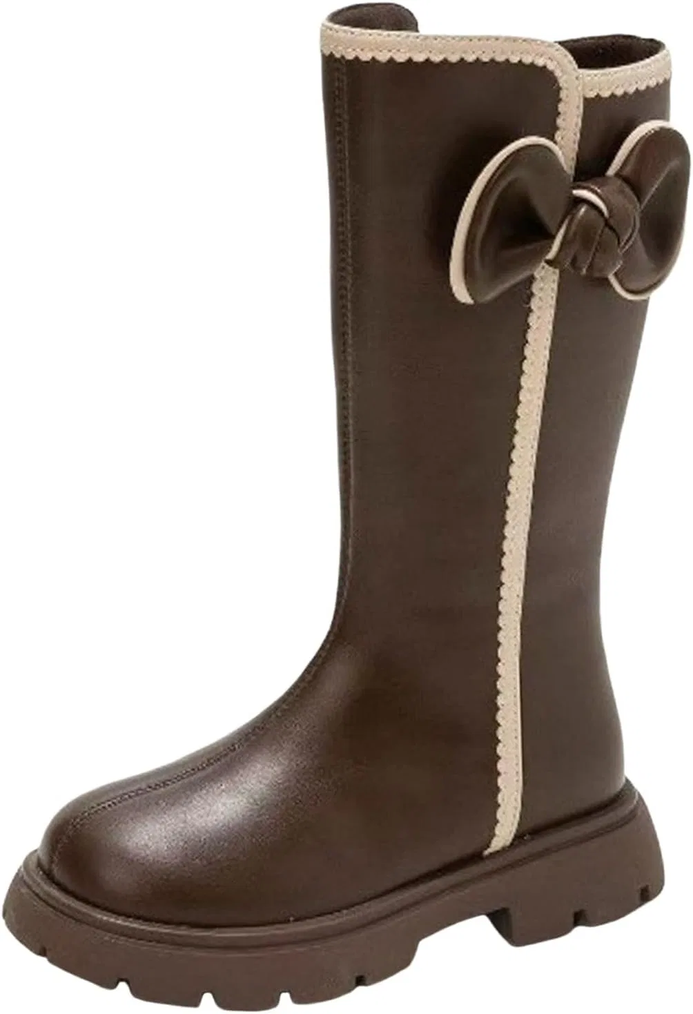 Детские ботинки для девочек с контрастной шнуровкой и бантом, модель Combat Boots, Brown