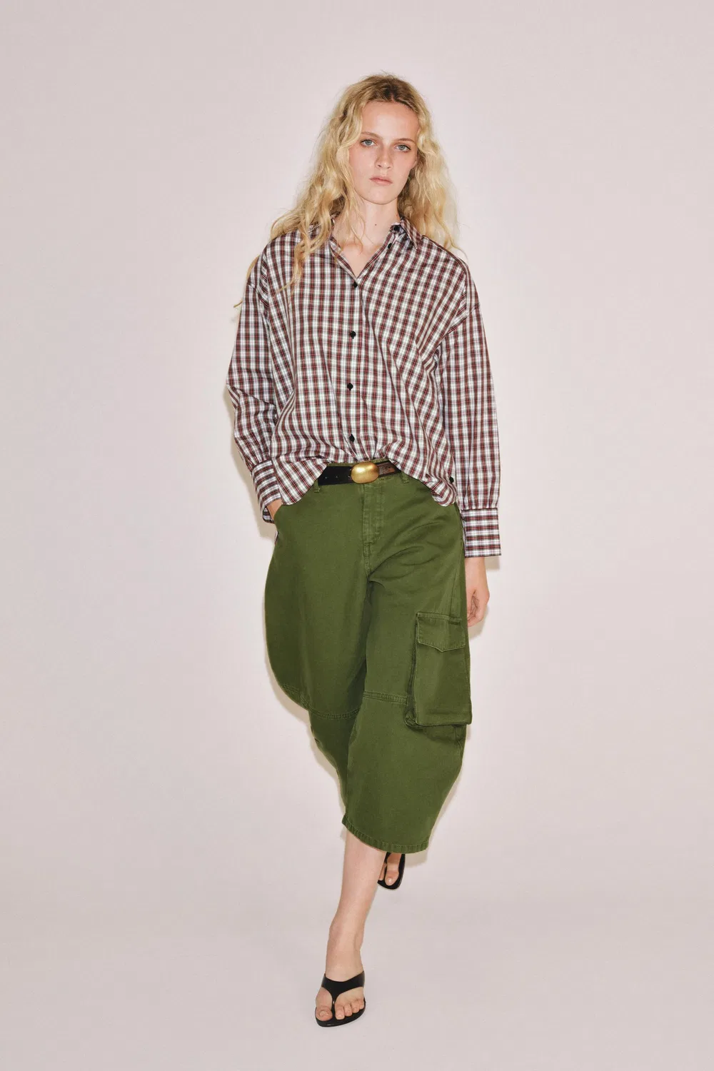 Рубашка в клетку оверсайз из коллекции ZW ZARA, Red