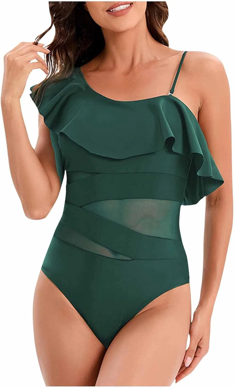 Женский цельнокроеный купальник с воланами и утяжкой живота, One Piece Swimsuit, Green