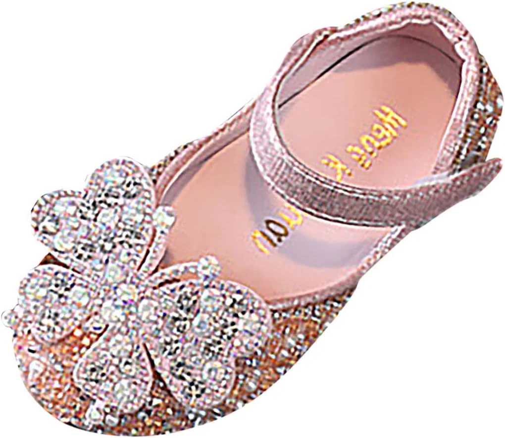 Детские туфли-балетки для девочек с принтом Rhinestones Bow Mary Jane Dress Shoes Flower Wedding Shoes Glitter Sequins Princess Ballet Flats, Pink