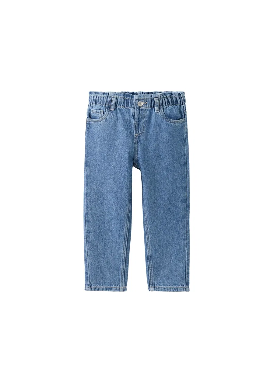 Детские джинсы MANGO KIDS Regular Jeans 'PAPERBAG' синего цвета