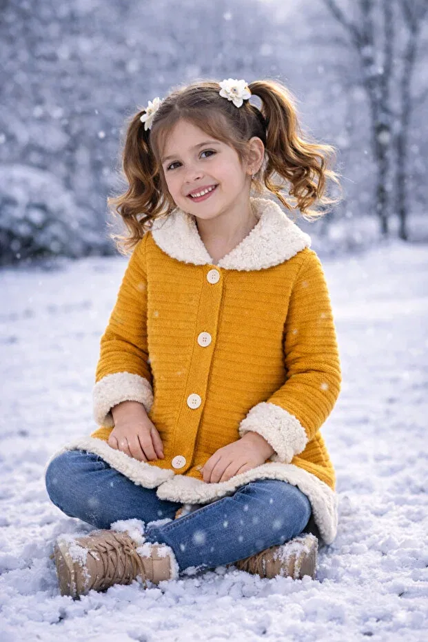 Детский кардиган для девочек с длинным рукавом Kidsev, Mustard — фото 2