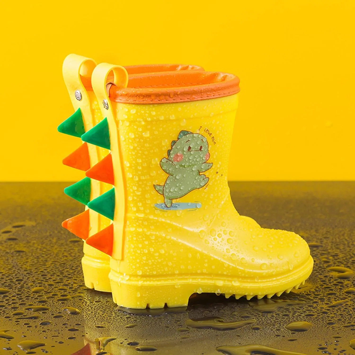 Детские резиновые сапоги с шипами динозавра для мальчиков, Yellow — фото 3