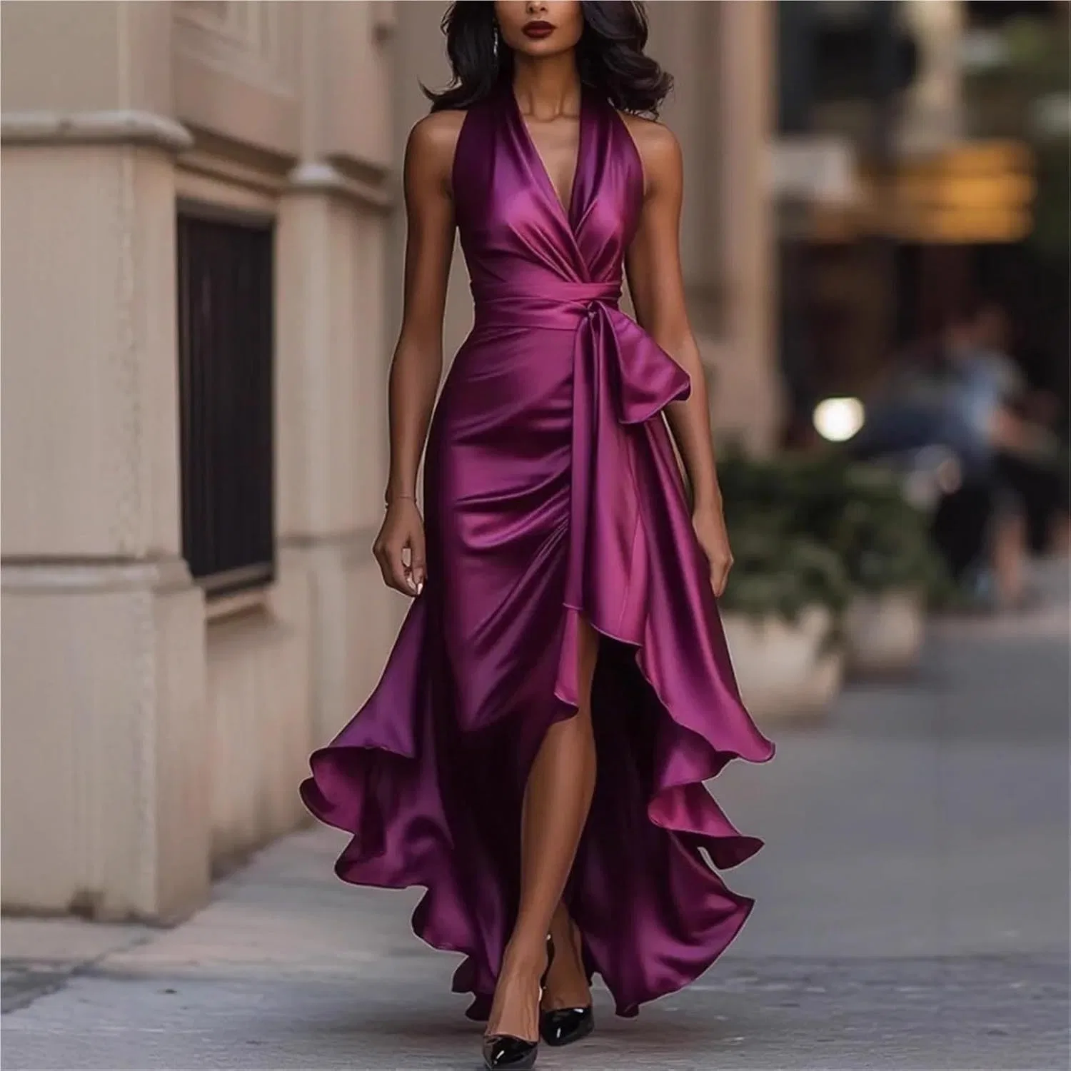Женское коктейльное платье с глубоким V-вырезом и драпировкой, Maxi Black — фото 3