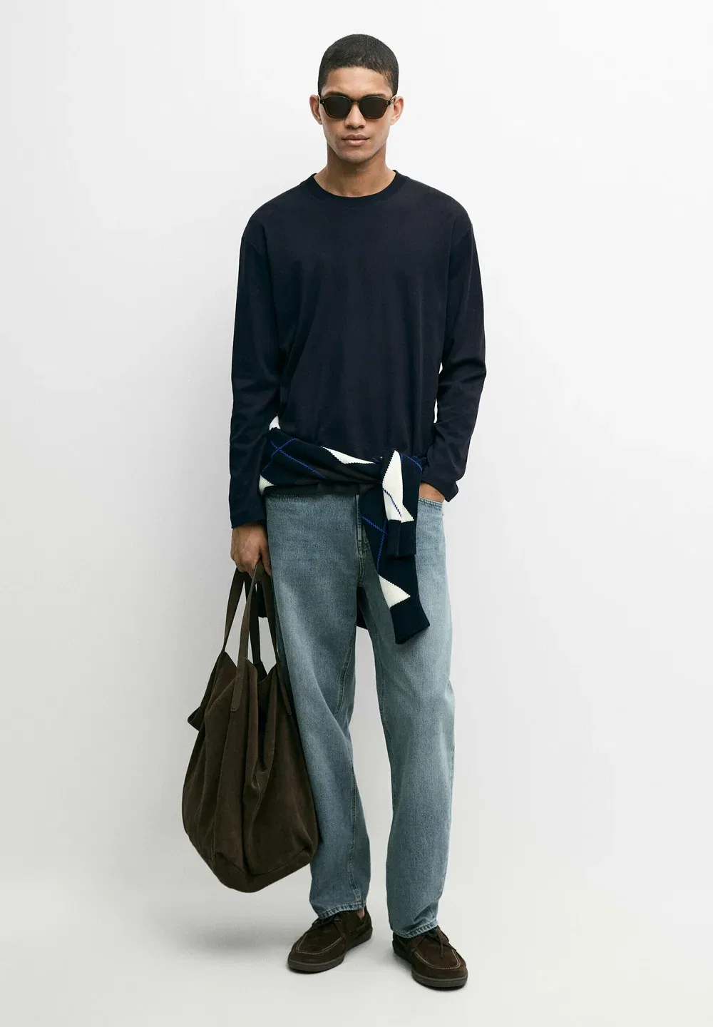 Футболка с длинным рукавом из 100% хлопка Massimo Dutti, Mottled Dark Blue
