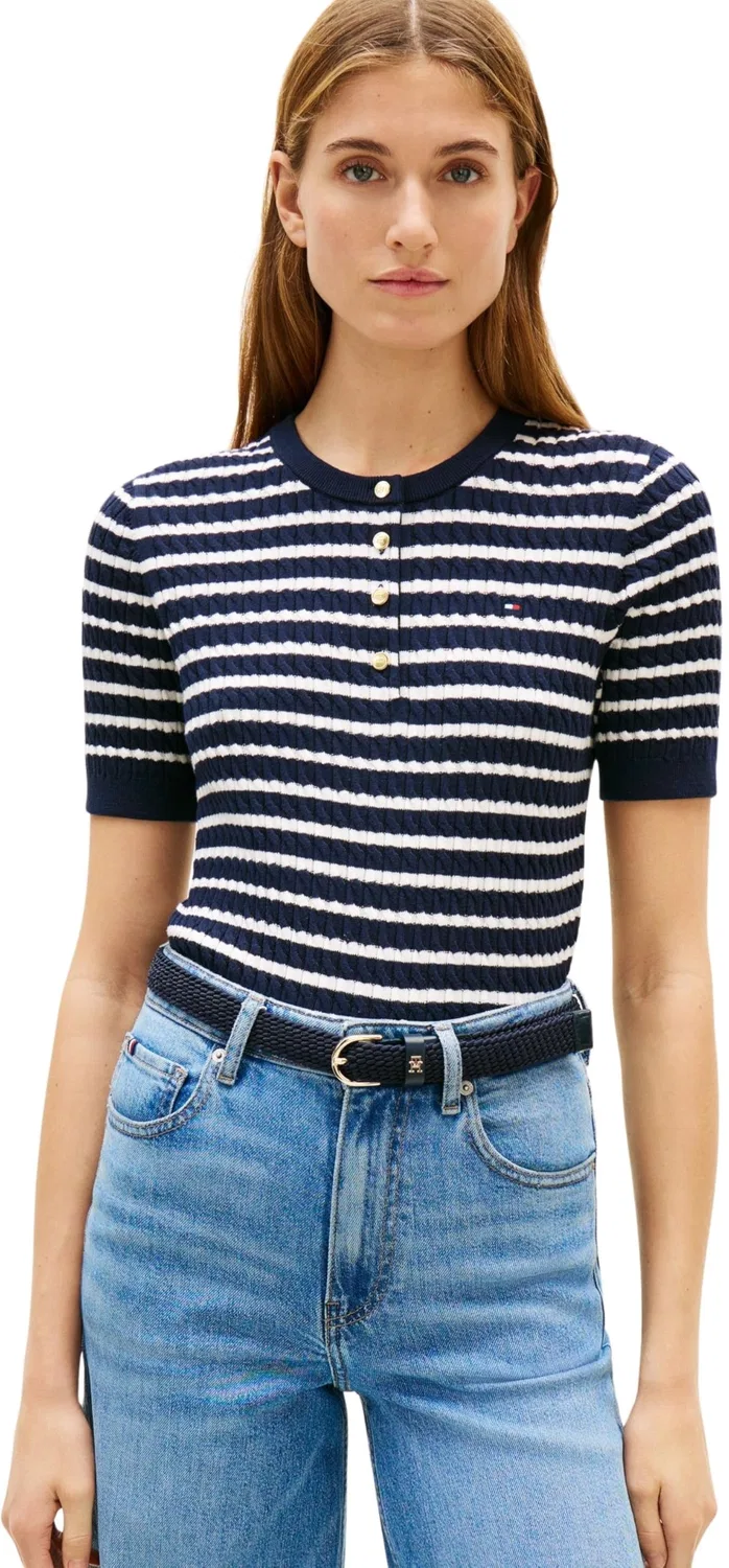 Женский пуловер с длинным рукавом Tommy Hilfiger, Blue (Dark Night Navy/Ivory Petal Stp)