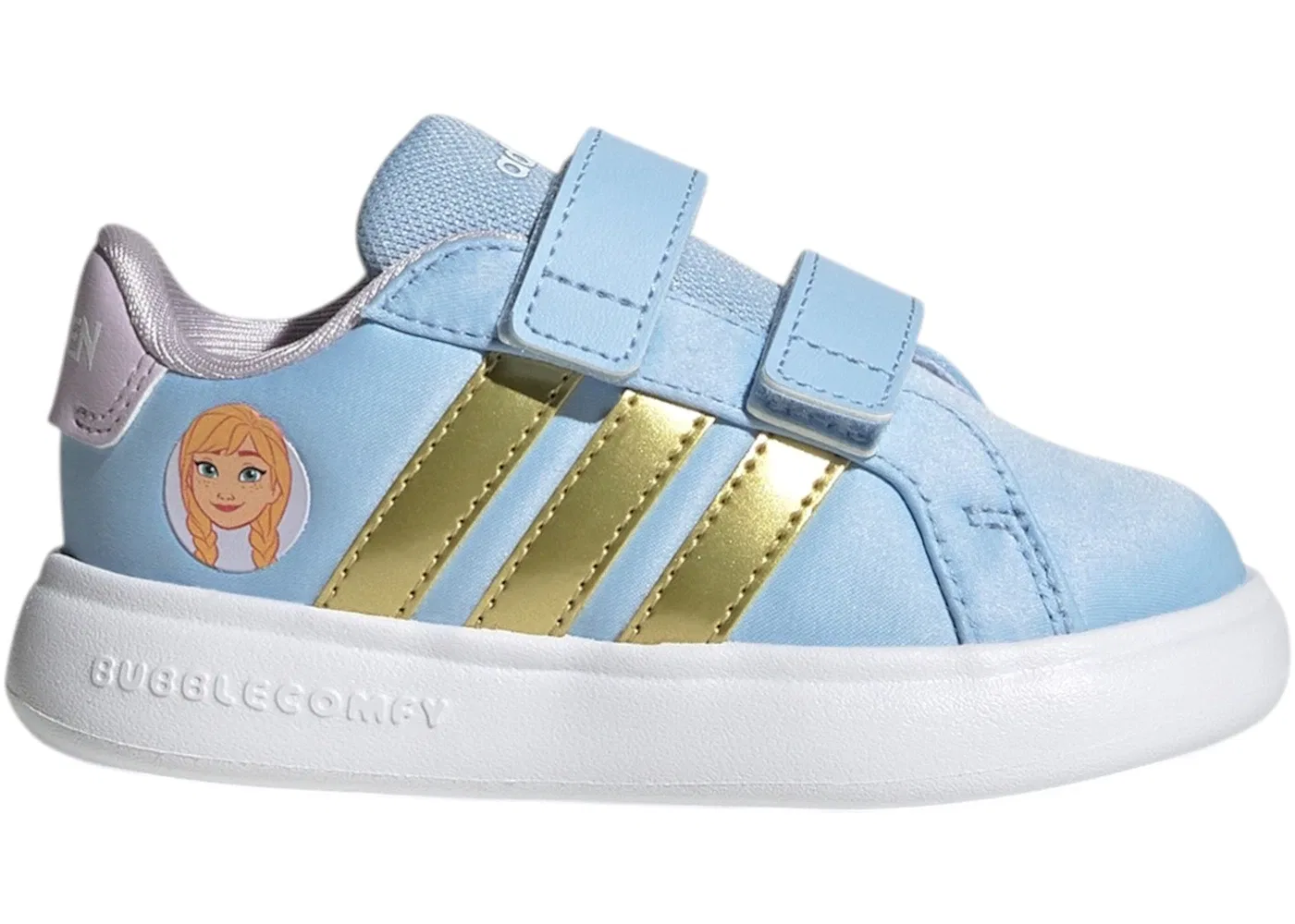 Детские кроссовки с принтом Adidas Grand Court 3.0 Disney Frozen Anna, Glow Blue/Gold Metallic/Ice Lavender