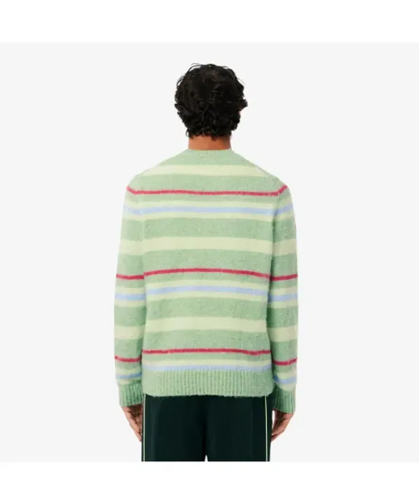 Свитер мужской свободный в полоску Lacoste, хаки — фото 3