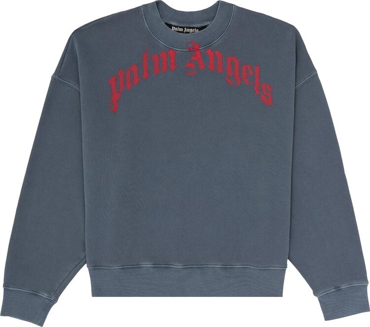 

Толстовка Palm Angels Vintage Wash Curved Logo Crew 'Navy', синий