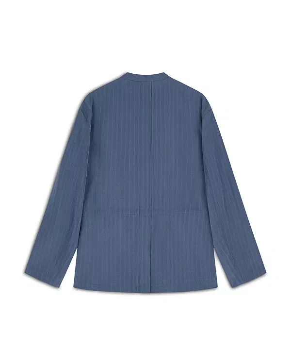 Женская куртка с воротником-стойкой Fluid Lurex Pinstripe Guru Collar Jacket Emporio Armani, Whale Blue — фото 3