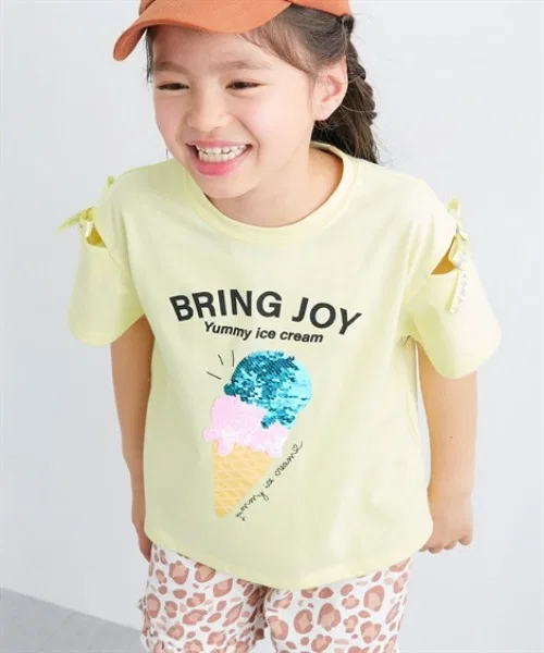Детская футболка с принтом со сменным рисунком Спайкол Ice Cream QUNTSTYLE, Yellow