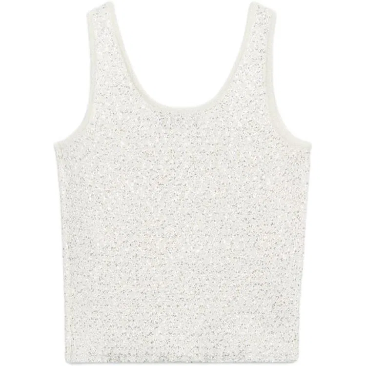 Женский топ без рукавов с круглым вырезом Raw White ZARA, Белый — фото 3