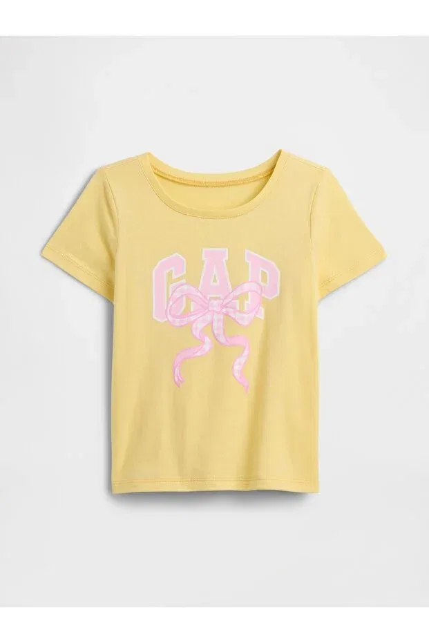Детская футболка для девочек с принтом Yellow Baby Logo T-Shirt Gap, Yellow-004